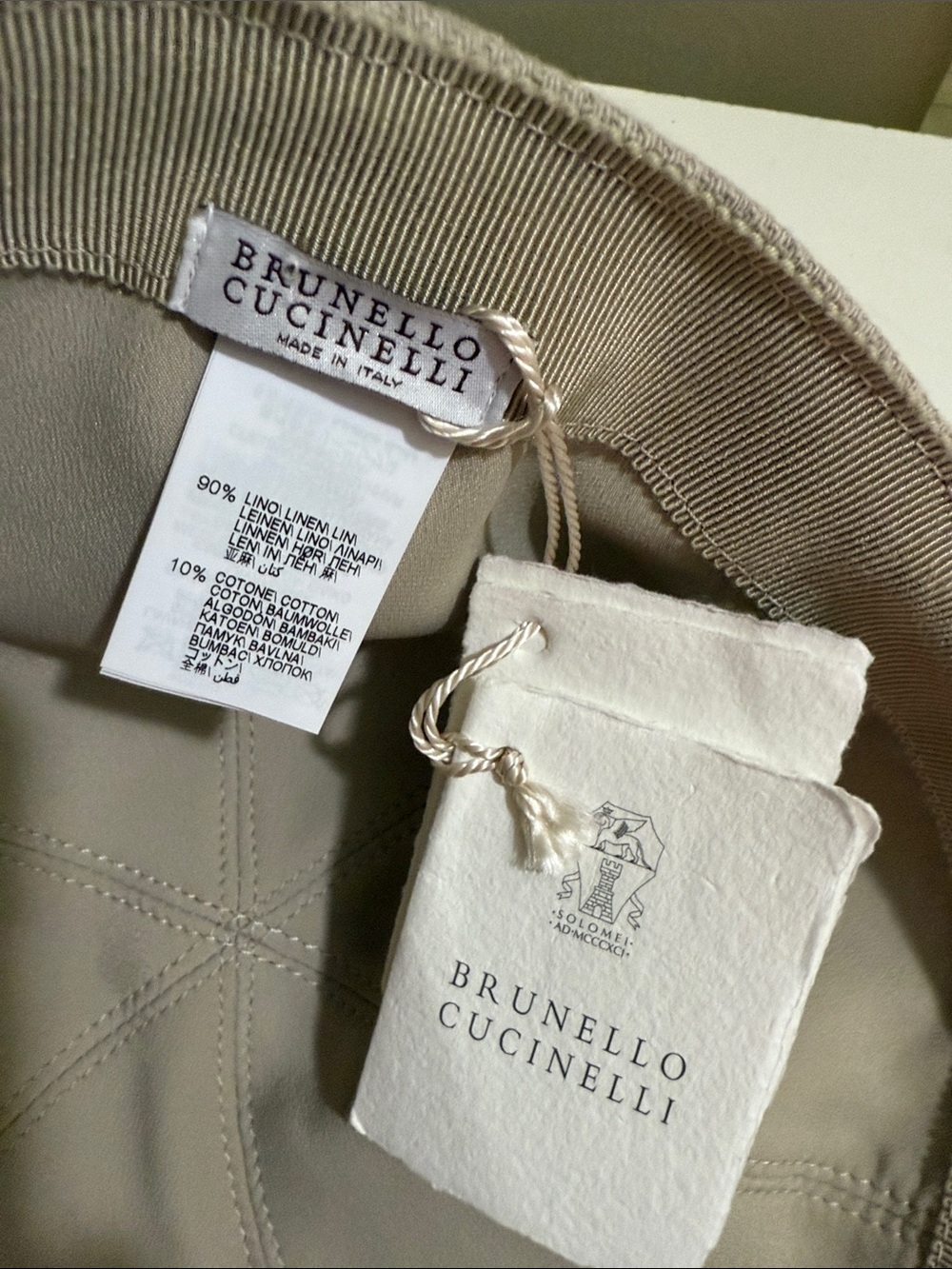 Brunello Cucinelli Taupe Baseball Cap with Black Monili - Picture 7 of 11